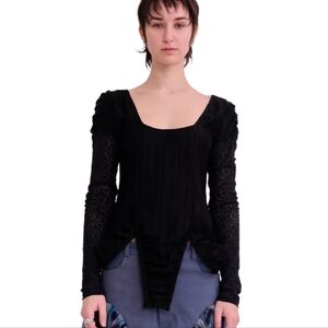 Collina Strada black satin stripe magnolia top medium